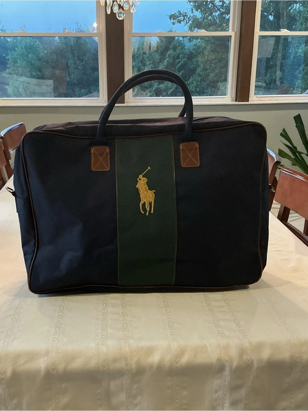 VTG Polo Ralph Lauren XL Navy Green Canvas Duffel Embroidered Logo - NO STRAP